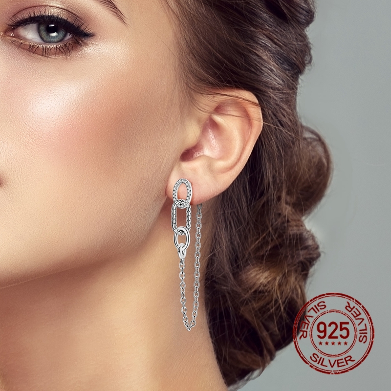 Women's 925 Silver Geometric Snake Bone Texture Stud Earrings